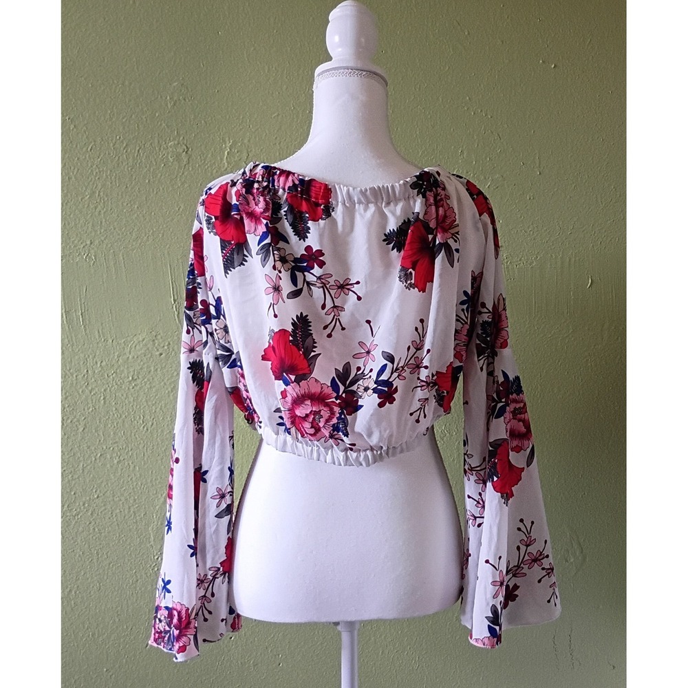 Cottagecore Floral White Cotton Blend Whimsigoth Midriff Top Womens 2XL 2X Large